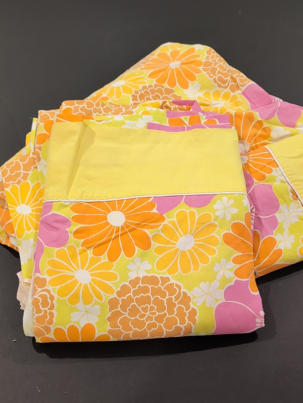 Vintage Wabasso Martinique Full Bed Sheet Set Flower Power Double 70's Orange